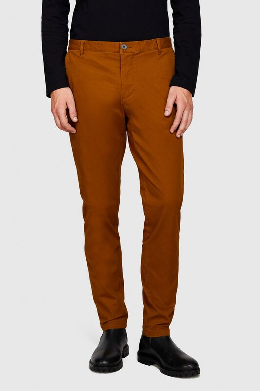 Esnek Slim Fit Chino Pantolon Erkek Kahverengi T-Shirt - 323A4JGCSF03E