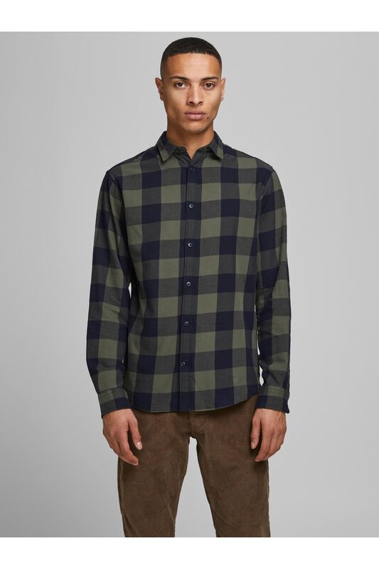 Jjegıngham Twill Shirt L/S Noos Erkek Yeşil UK Gömlek - 12181602