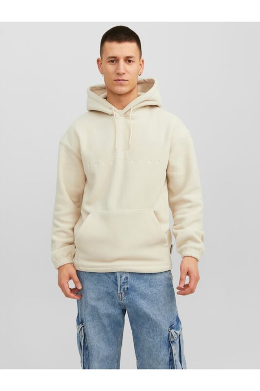 JORSILVERLAKE FLEECE HOOD Erkek Bej Sweatshirt - 12242470