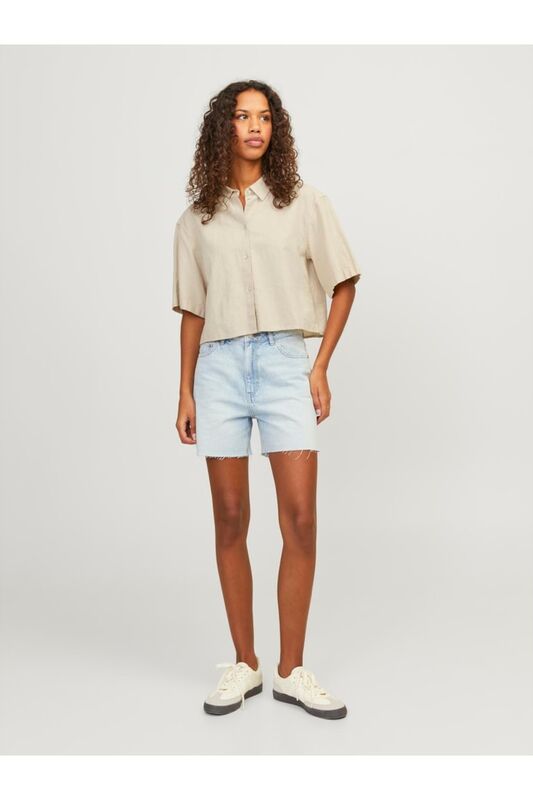 JXLULU SS CROPPED LINEN BLEND SHIRT WVN Kadın Bej KK Gömlek - 12231335