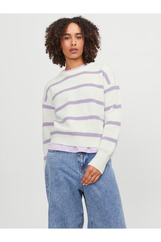 JXMILA TWIST STRIPE CREW NECK KNIT SN Erkek Mor Kazak - 12213517