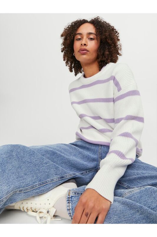 JXMILA TWIST STRIPE CREW NECK KNIT SN Erkek Mor Kazak - 12213517