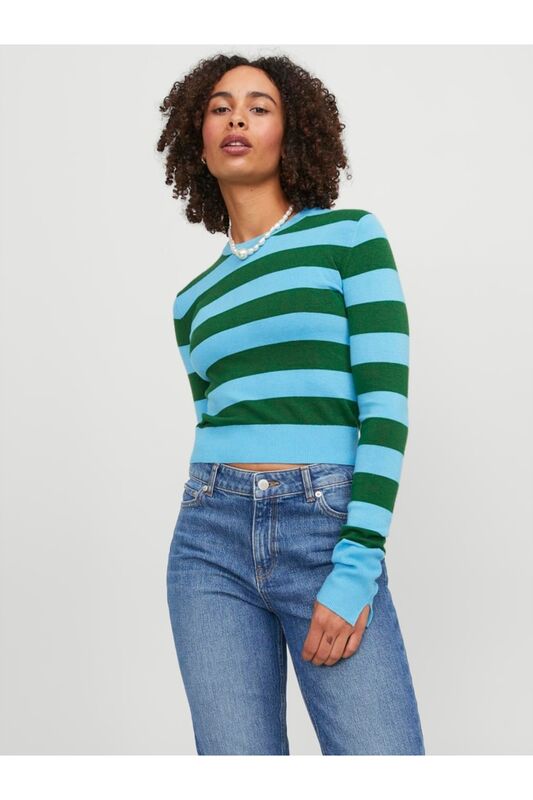 JXVALENTINA SOFT STRIPE CROP KNIT SN Erkek Mavi Kazak - 12224421