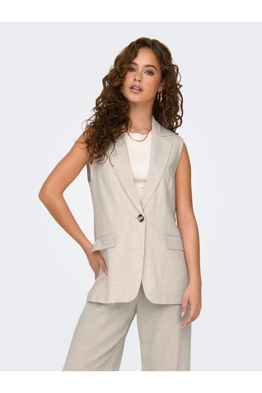 ONLAGNES S/L LINEN BL MEL VEST TLR Kadın Bej Yelek - 15318587