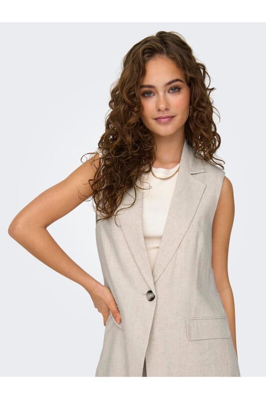 ONLAGNES S/L LINEN BL MEL VEST TLR Kadın Bej Yelek - 15318587