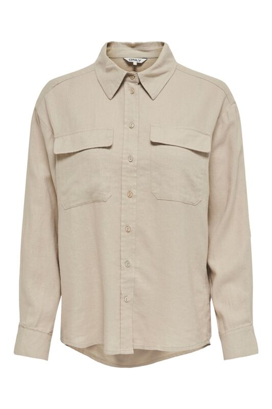 ONLCARO L/S OVS LINEN BL SHIRT CC PNT Kadın Bej UK Gömlek - 15278795