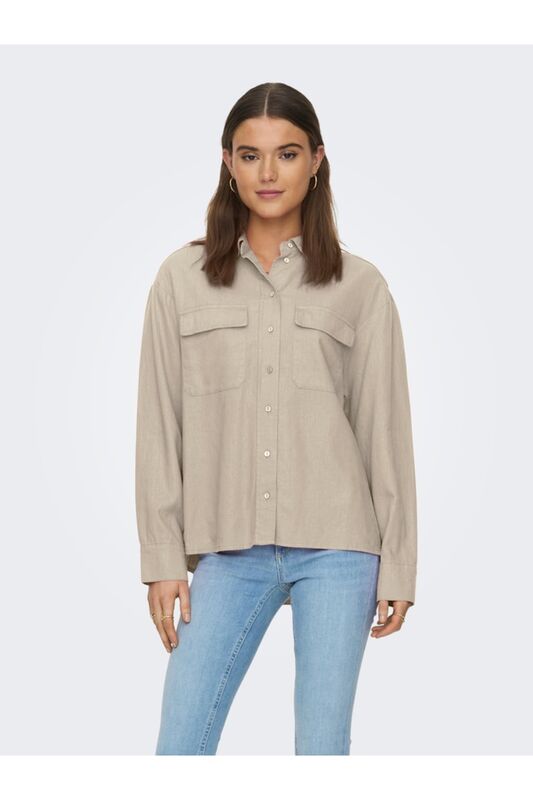 ONLCARO L/S OVS LINEN BL SHIRT CC PNT Kadın Bej UK Gömlek - 15278795