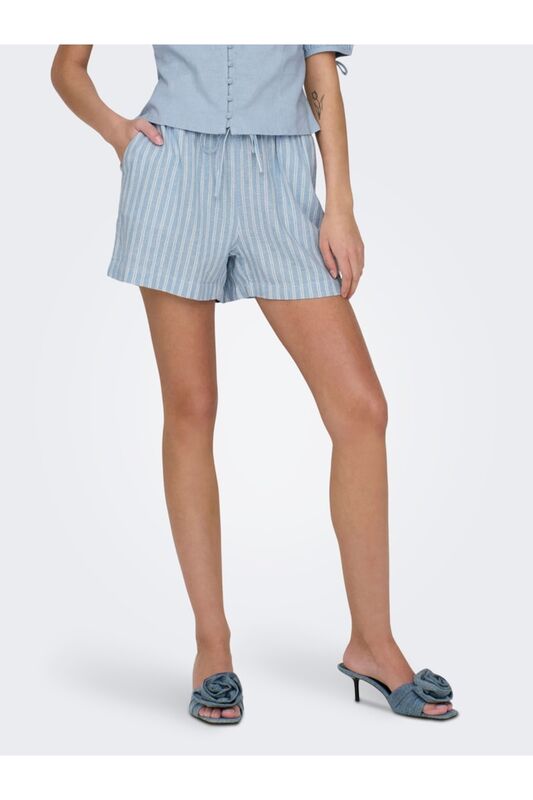 ONLCARO MW LINEN B PULL-UP SHORTS CC PNT Kadın Mavi Şort - 15314055