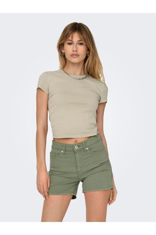 ONLELINA S/S O-NECK SHORT TOP JRS NOOS Kadın Bej Bluz - 15320229