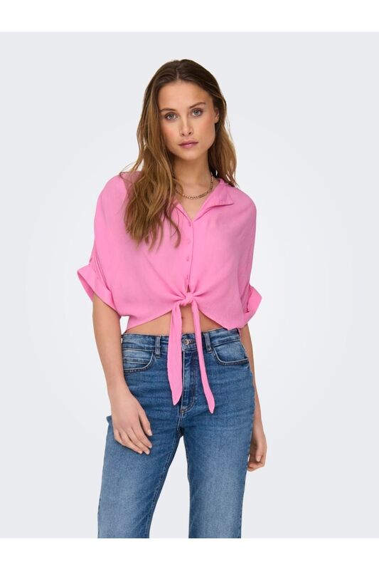 ONLPAULA LIFE S/S TIE SHIRT WVN NOOS Kadın Pembe Gömlek - 15281497