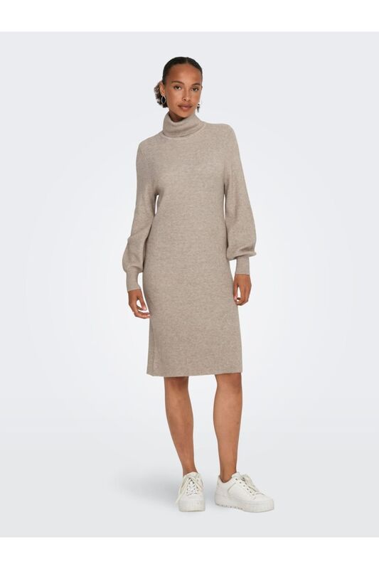 ONLSASHA L/S ROLLNECK DRESS KNT NOOS Kadın Kahverengi Elbise - 15309197