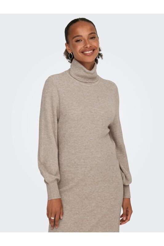 ONLSASHA L/S ROLLNECK DRESS KNT NOOS Kadın Kahverengi Elbise - 15309197