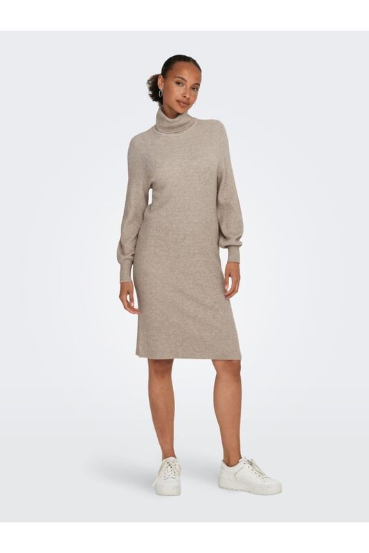 ONLSASHA L/S ROLLNECK DRESS KNT NOOS Kadın Kahverengi Elbise - 15309197