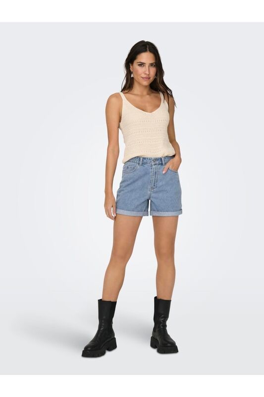 ONLVEGA HW MOM DNM SHORTS NOOS Kadın Mavi Denim Şort - 15230571