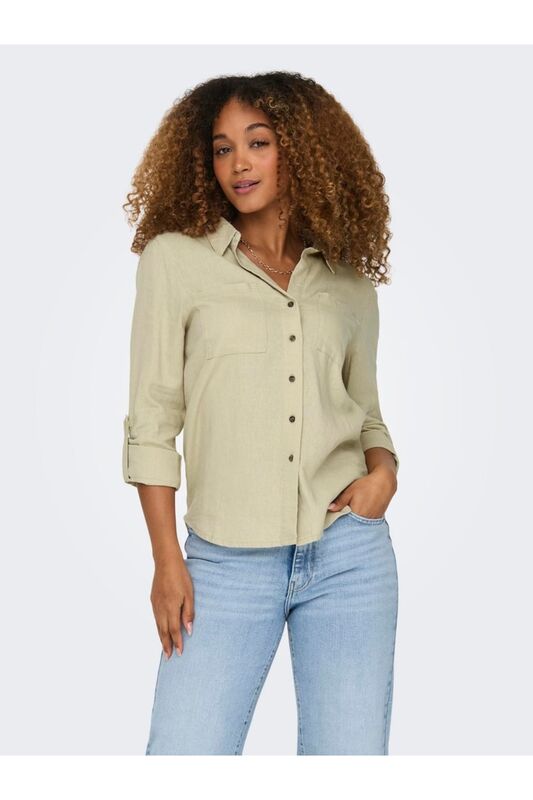 ONLYASMIN-CARO L/S LINEN SHIRT PNT NOOS Kadın Bej UK Gömlek - 15311011