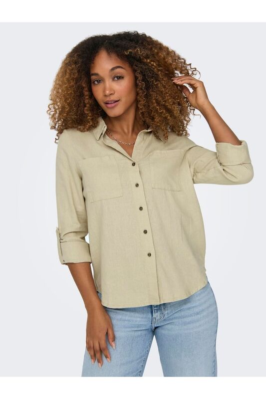 ONLYASMIN-CARO L/S LINEN SHIRT PNT NOOS Kadın Bej UK Gömlek - 15311011