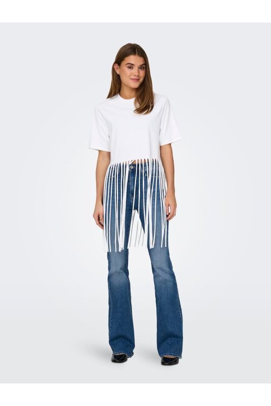 ONLZINNA S/S FRINGE TOP BOX JRS Kadın Beyaz Bluz - 15325262