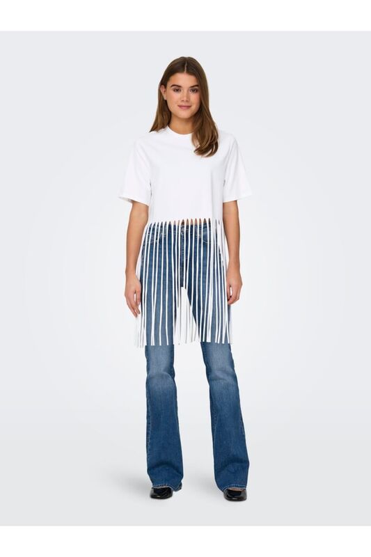 ONLZINNA S/S FRINGE TOP BOX JRS Kadın Beyaz Bluz - 15325262