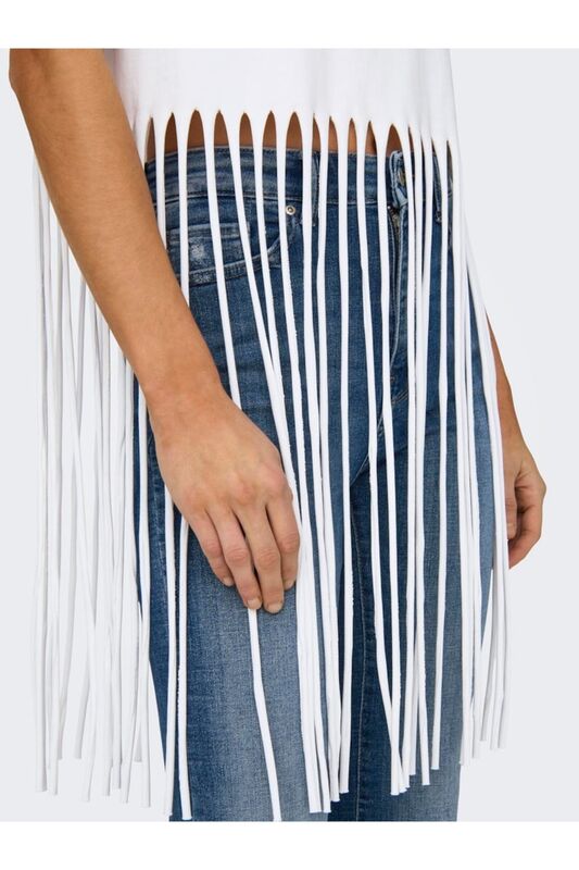 ONLZINNA S/S FRINGE TOP BOX JRS Kadın Beyaz Bluz - 15325262