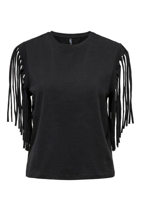 ONLZINNA S/S FRINGE TOP BOX JRS Kadın Siyah Bluz - 15325262