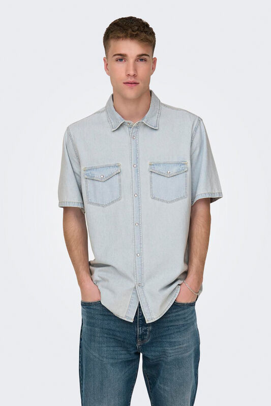 ONSBANE 9181 GUA DNM SS SHIRT Erkek Mavi Denim Gömlek - 22029181