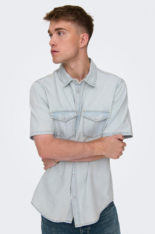 ONSBANE 9181 GUA DNM SS SHIRT Erkek Mavi Denim Gömlek - 22029181