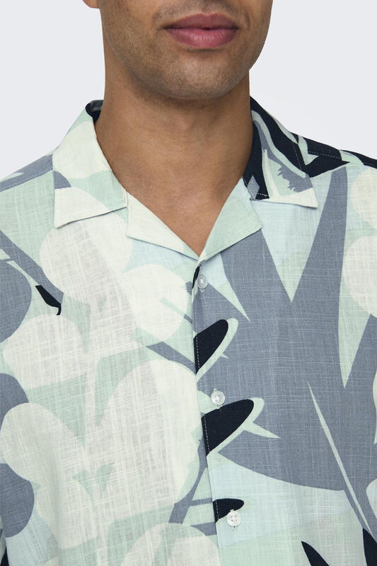 ONSBERTIL REG VISC LINEN AOP SS SHIRT Erkek Mavi KK Gömlek - 22028614