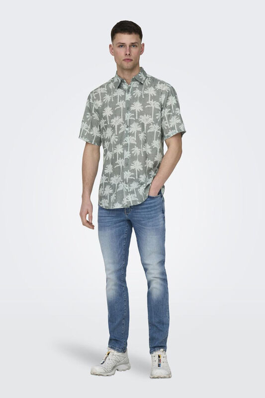 ONSBRONX REG AOP POPLIN SS SHIRT Erkek Yeşil KK Gömlek - 22028516