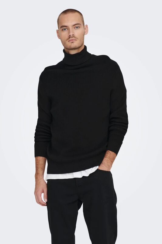 Onsphil Reg 12 Struc Roll Neck Knit Noos Erkek Siyah Kazak - 22023202